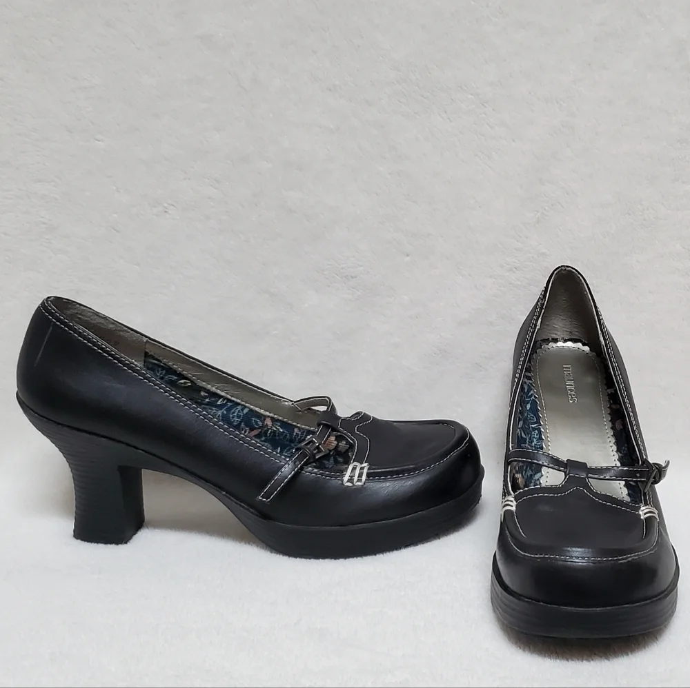 VINTAGE 90s Maurices Black Vegan Leather Platform Chunky Heel Maryjane Shoes 10